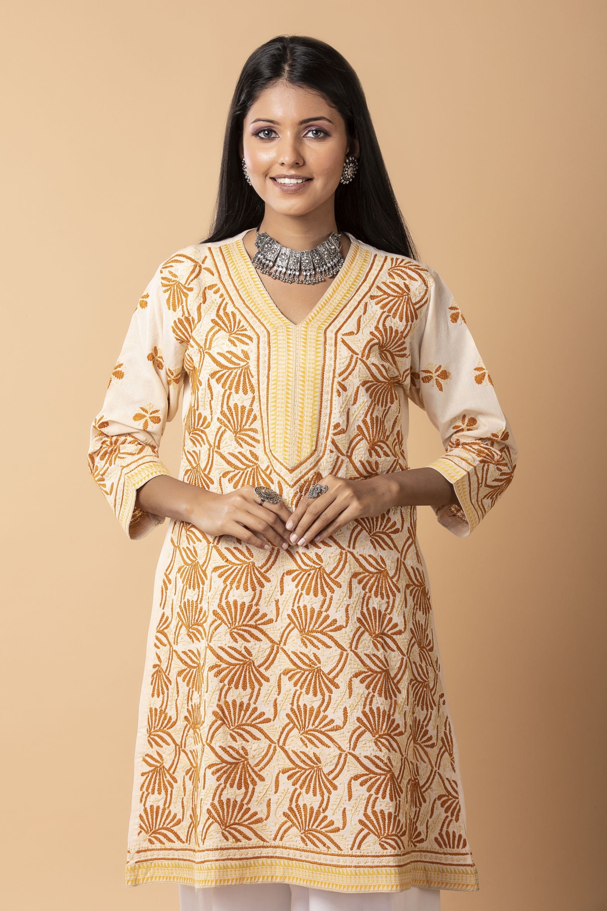 Brown color south cotton kurti with printed work